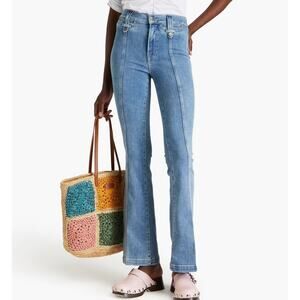 Veronica Beard Beverly High Rise Flared Jeans Light Blue Denim Lakeshore Size 29